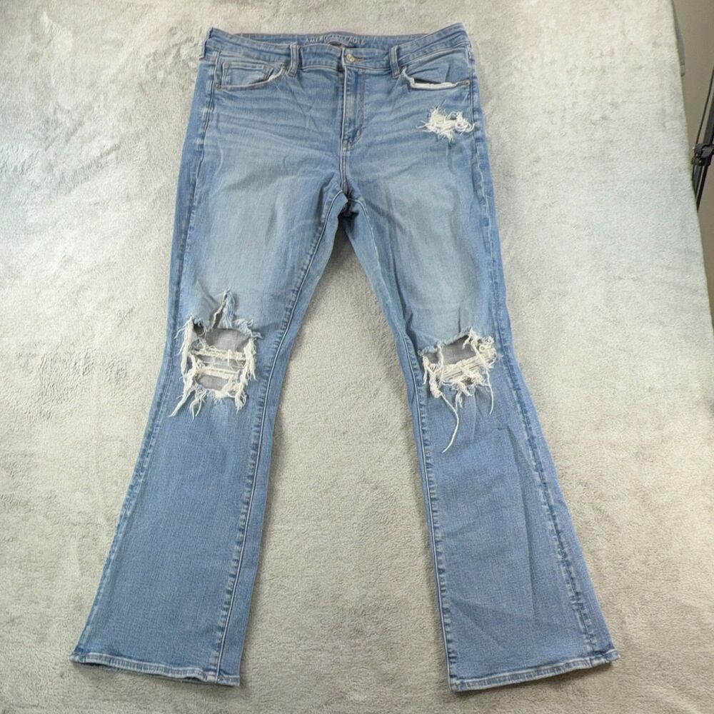 American Eagle Jeans High Rise Skinny Kick Women 18 Tall Blue Distressed Stretch